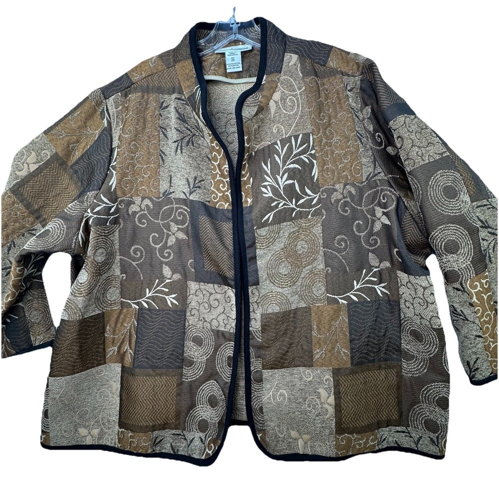 Serengeti Womens Plus Size 2X Open Front Blazer Brown Earthy Boho Patchwork